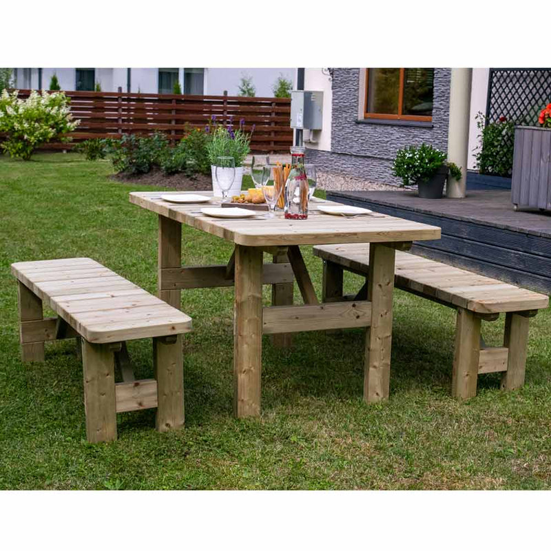 Tavolo e panche in legno da giardino SUN - per 6 persone