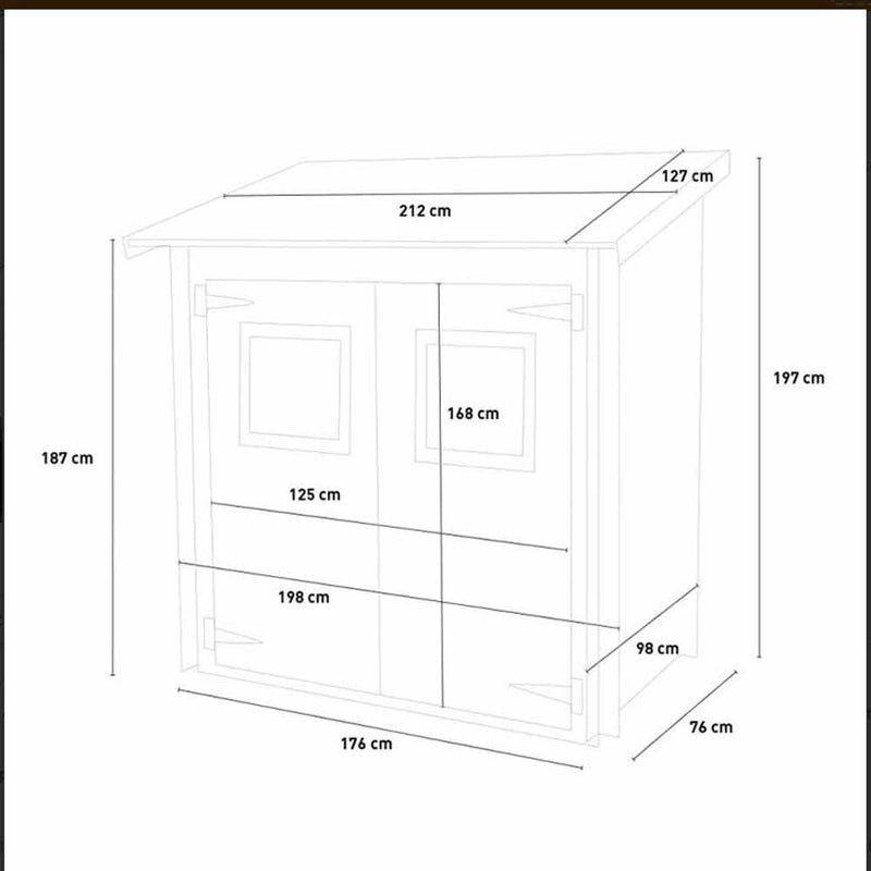 Casetta in legno HOBBY da 19 mm - porta doppia finestrata - 198x98x197cm