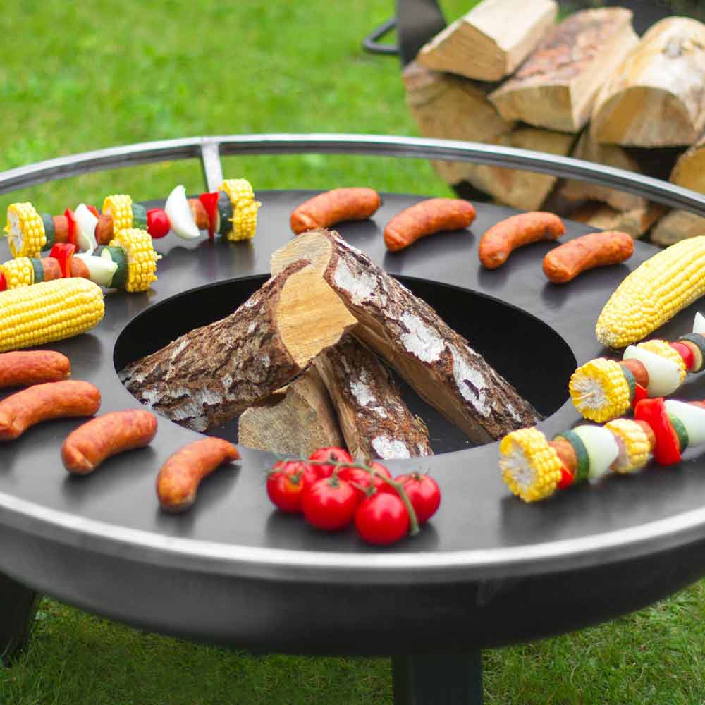 Barbecue Piastra per braciere in acciaio inox da 98 cm con griglia da 46 cm  e 4 manici