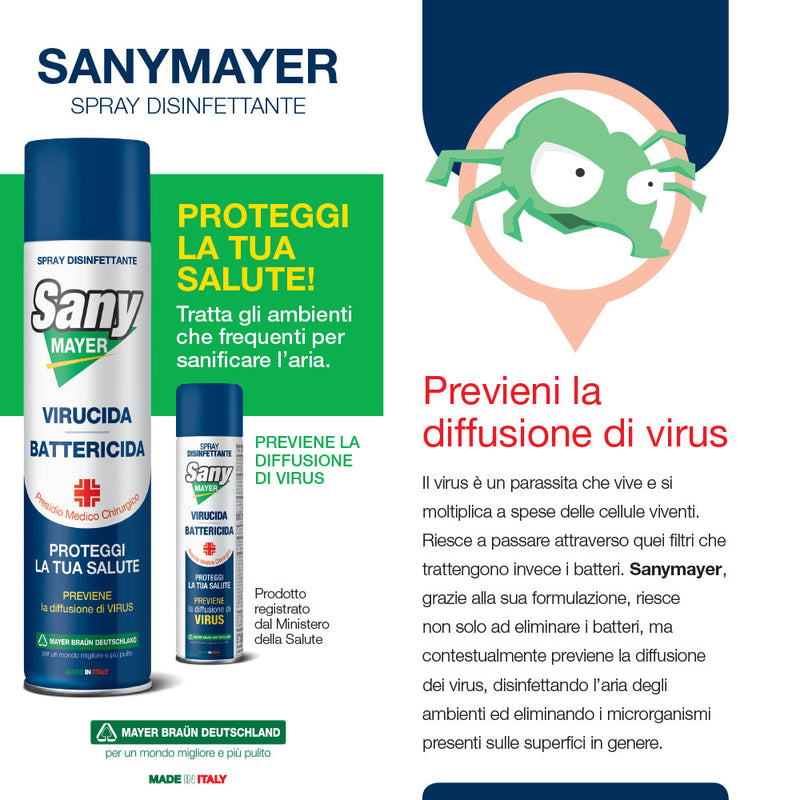 Sanymayer, Set 3 Pezzi+1 Disinfetta Mayer Mani e Superfici| Set Spray Igienizzante Virucida Battericida Funghicida Completo| OPENGARDENWEB_1