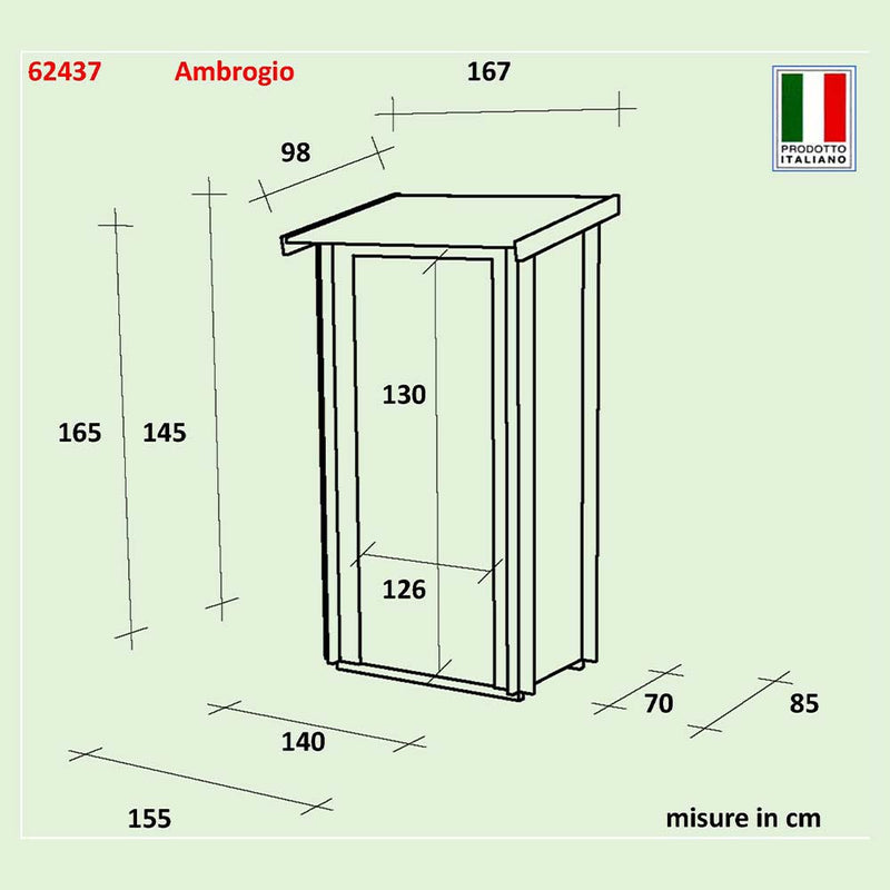 Casetta da giardino in legno AMBROGIO da 16 mm - 155x85x165h cm - Color Verde salvia