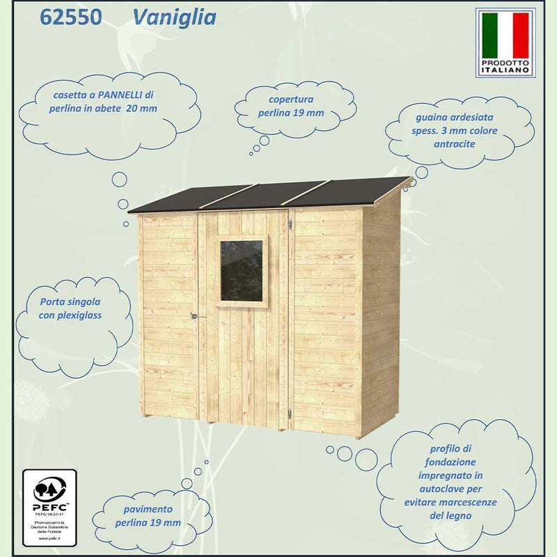 Casetta in legno addossata VANIGLIA - 207X102 cm - con porta singola finestrata PEFC