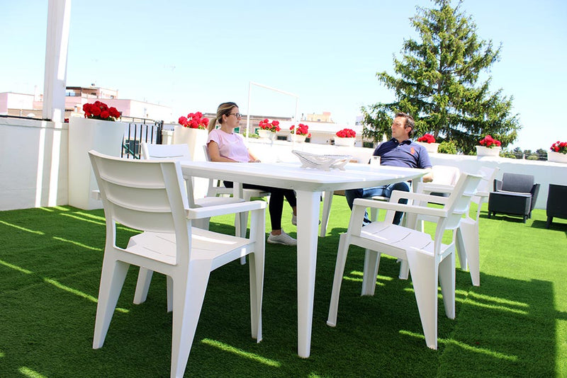 Set Tavolo Lima bianco allungabile 160/240 cm con 6 sedie Julie da giardino