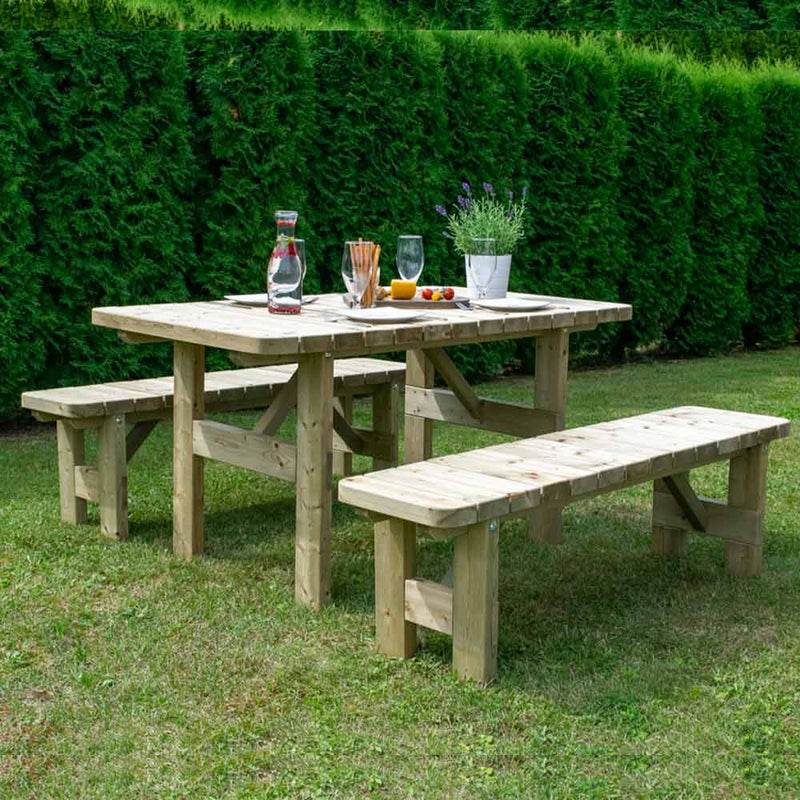 Tavolo e panche in legno da giardino SUN - per 6 persone