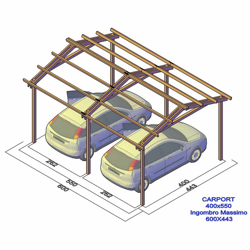 Carport in legno di pino impregnato in autoclave - varie misure