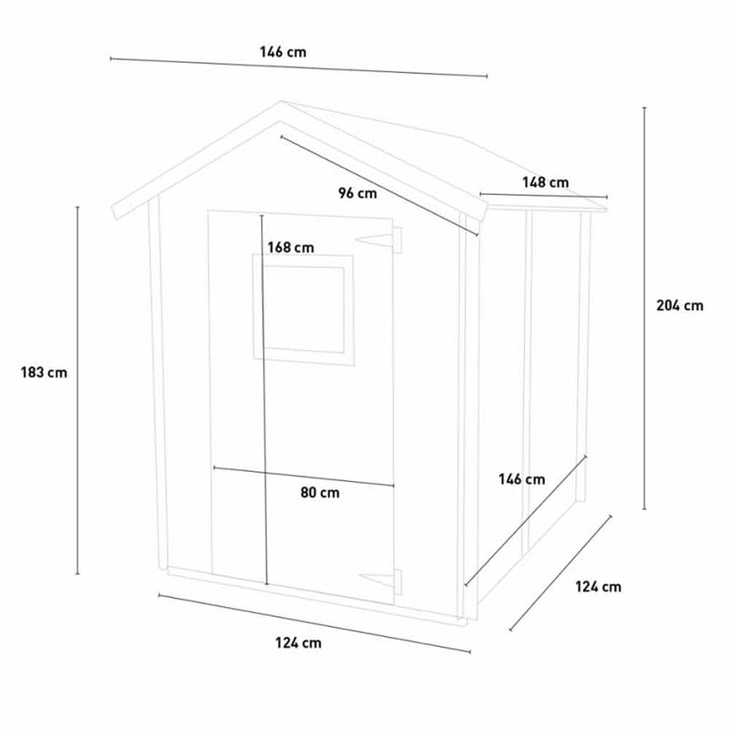 Casetta in legno HOBBY da 19 mm - porta singola finestrata - 146x146x204cm