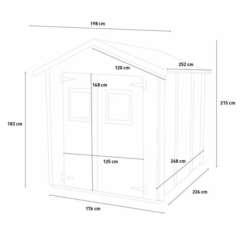Casetta in legno HOBBY da 19 mm - porta doppia finestrata - 198x248x215cm