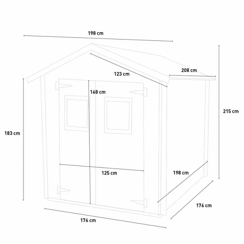 Casetta da giardino in legno ROBY da 19mm - 198x198x215h cm - con doppia porta finestrata