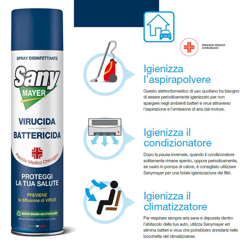 Sanymayer, Set 3 Pezzi+1 Disinfetta Mayer Mani e Superfici| Set Spray Igienizzante Virucida Battericida Funghicida Completo| OPENGARDENWEB_2