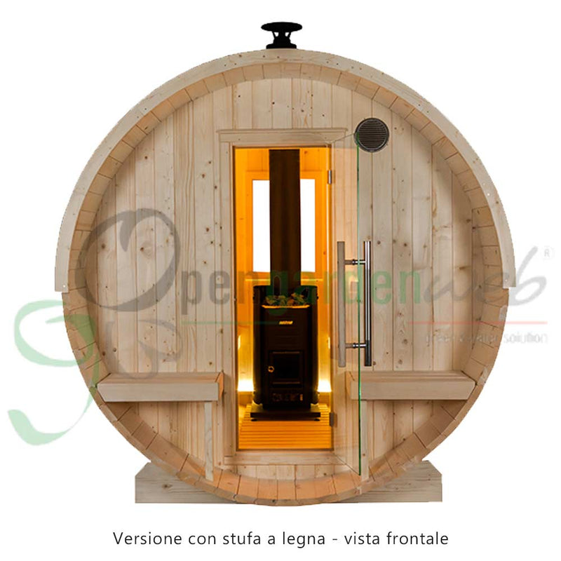 Sauna a botte in legno con terrazzino 240 cm - stufa inclusa - KUUSI