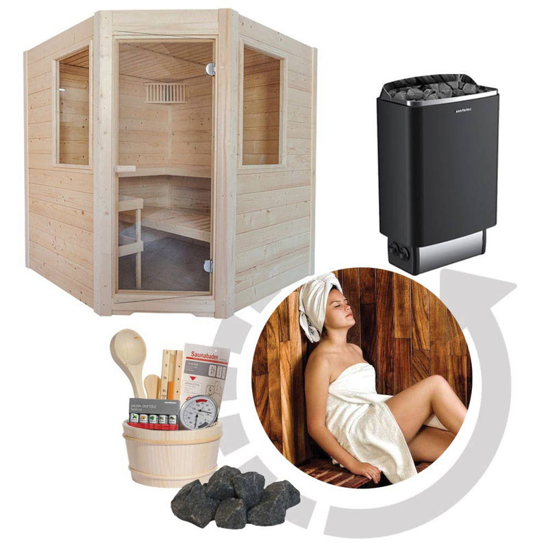 Kit sauna finlandese + stufa elettrica 6 kW - Basic Corner