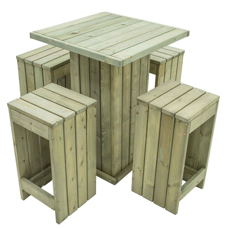Tavolo da bar alto e 4 sgabelli da giardino in legno - MOON