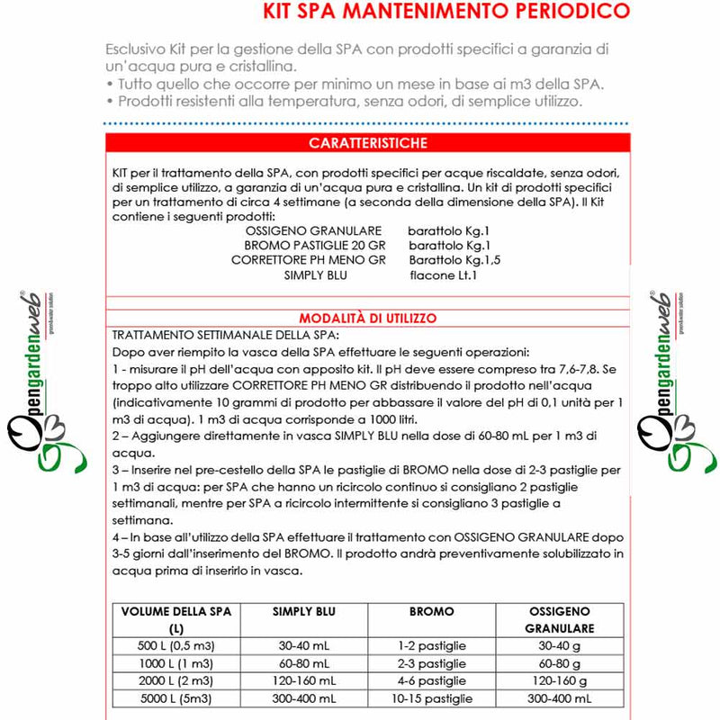 Kit Trattamento Acqua per SPA, Piscina e Idromassaggio - mantenimento periodico - con Ossigeno attivo e Bromo