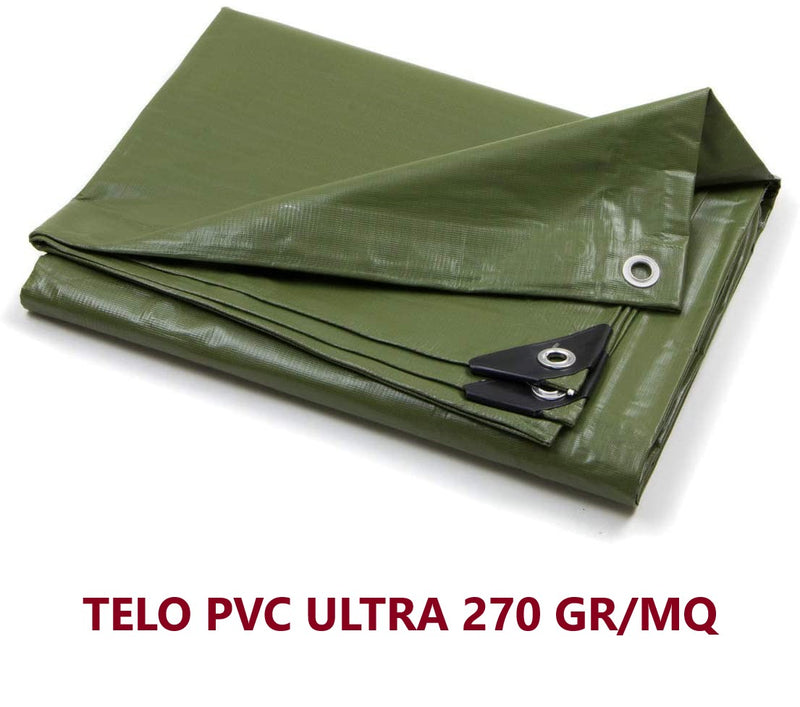 Telo in PVC Ultra occhiellato - da 270 gr/mq - colore Verde o bianco - varie misure