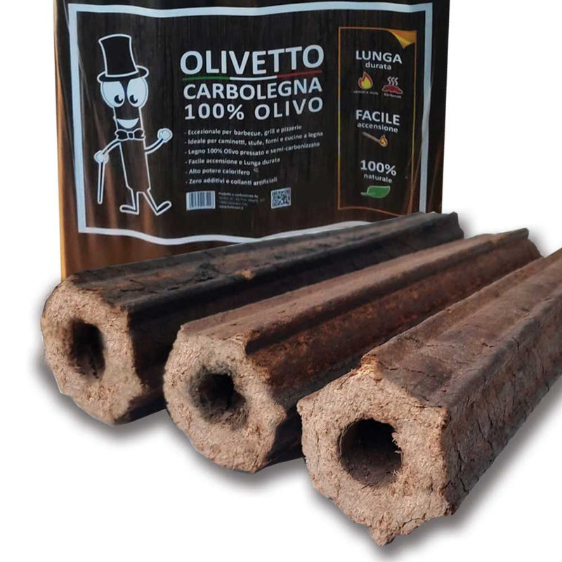 Tronchetti di legno di ulivo pressato da ardere - CARBOLEGNA - Multipack 30 pezzi
