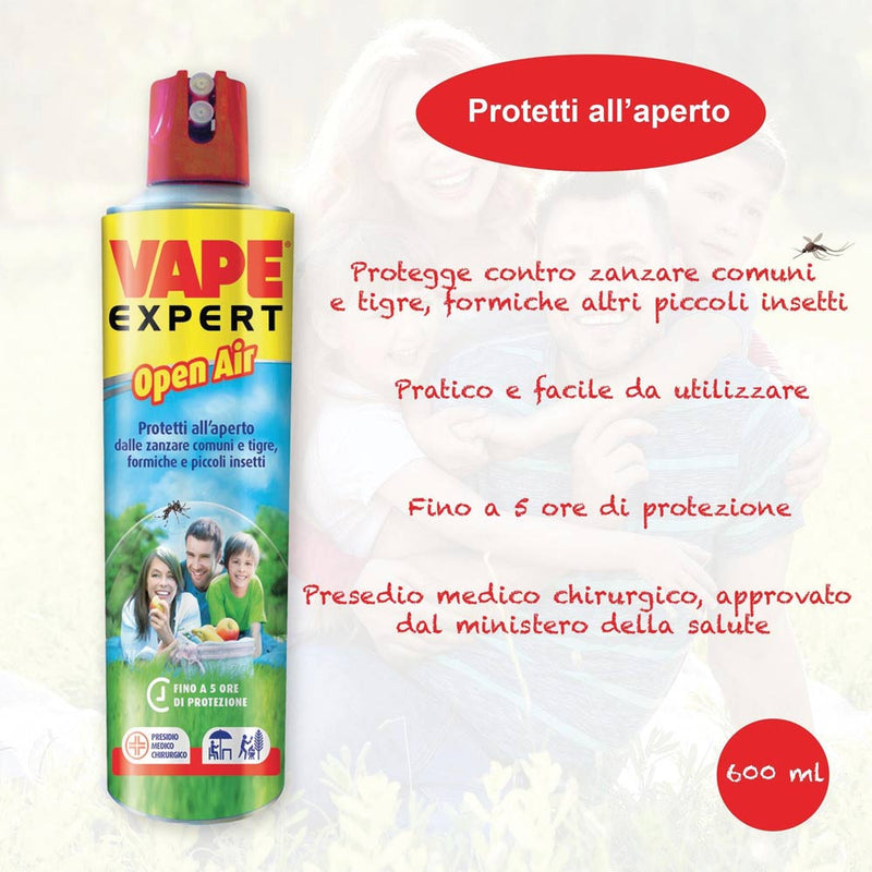 Spray Anti zanzare Vape Open Air Expert - Maxi Formato 600m - 8 ORE di Protezione